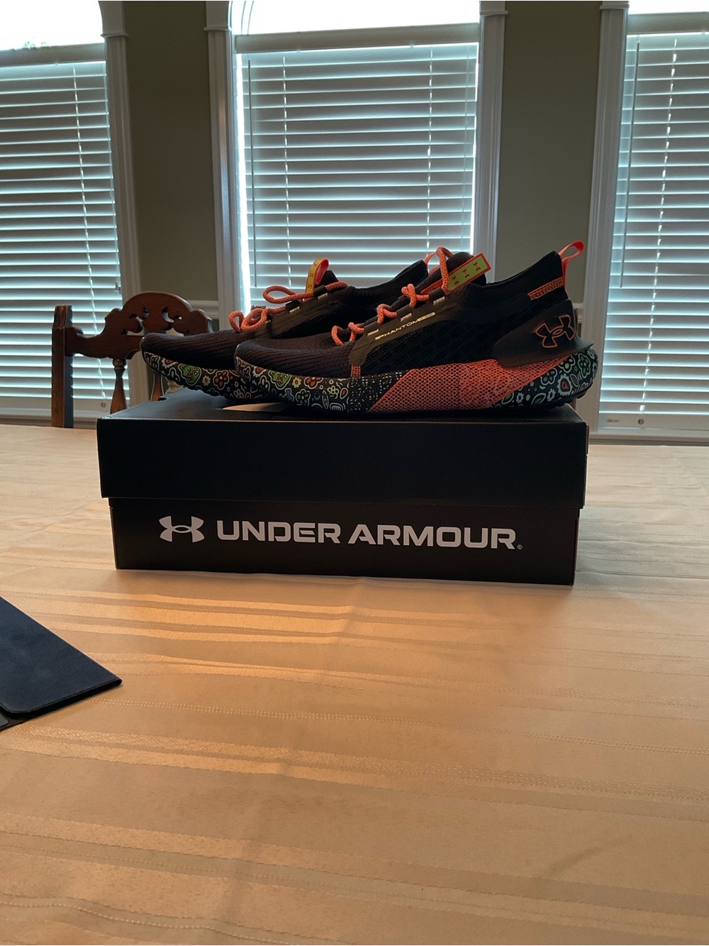 Under Armour Unisex Black with Orange and Multicolor Pattern Training Shoes